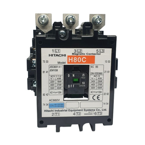 Hitachi H80C 37 kW (120A AC-1) 3-Pole Magnetic Contactor