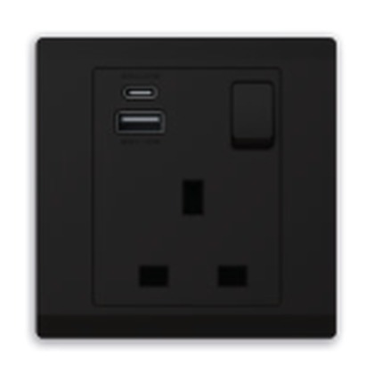 ABB Inora BL247-885 1 Gang 13A Switched Socket DP with USB Type A+C (Starry Black)