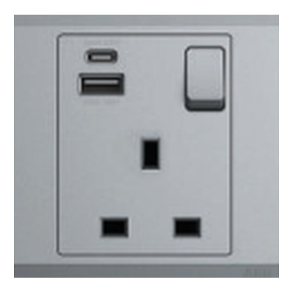 ABB Inora BL247-G 1 Gang 13A Switched Socket DP with USB Type A+C (Classic Grey)