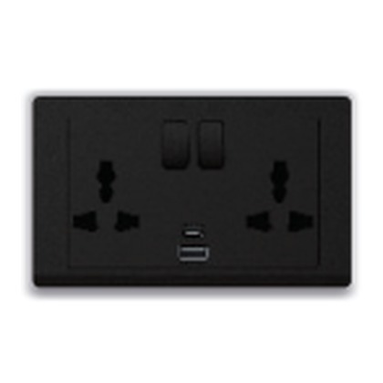 ABB Inora BL250-885 2 Gang 13A Switched Multi-Socket SP with USB Type A+C (Starry Black)