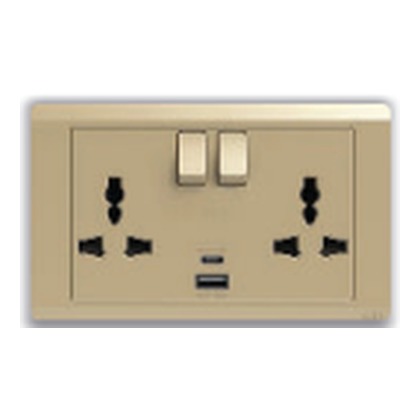 ABB Inora BL250-PG 2 Gang 13A Switched Multi-Socket SP with USB Type A+C (Royal Gold)